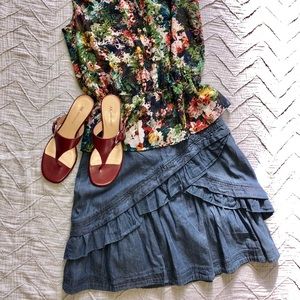 Anthropologie Ruffled Denim Mini Skirt, Sz 4